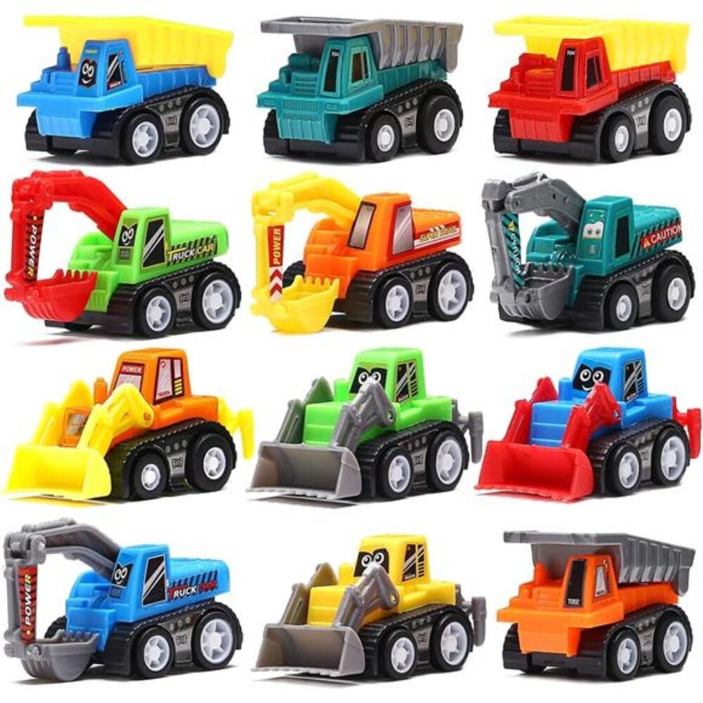 12-Piece Mini Truck Toy Kit - Pull Back Construction Vehicles for Kids